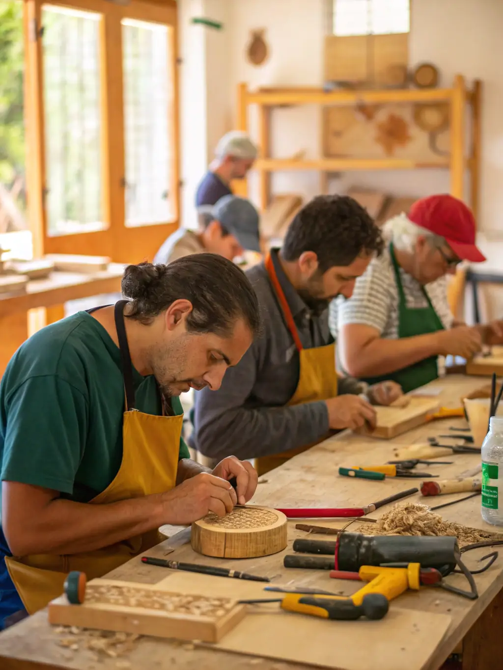 A photo of a workshop where participants are learning traditional crafts, emphasizing Monuments en Mouvement's dedication to supporting sustainable cultural participation.