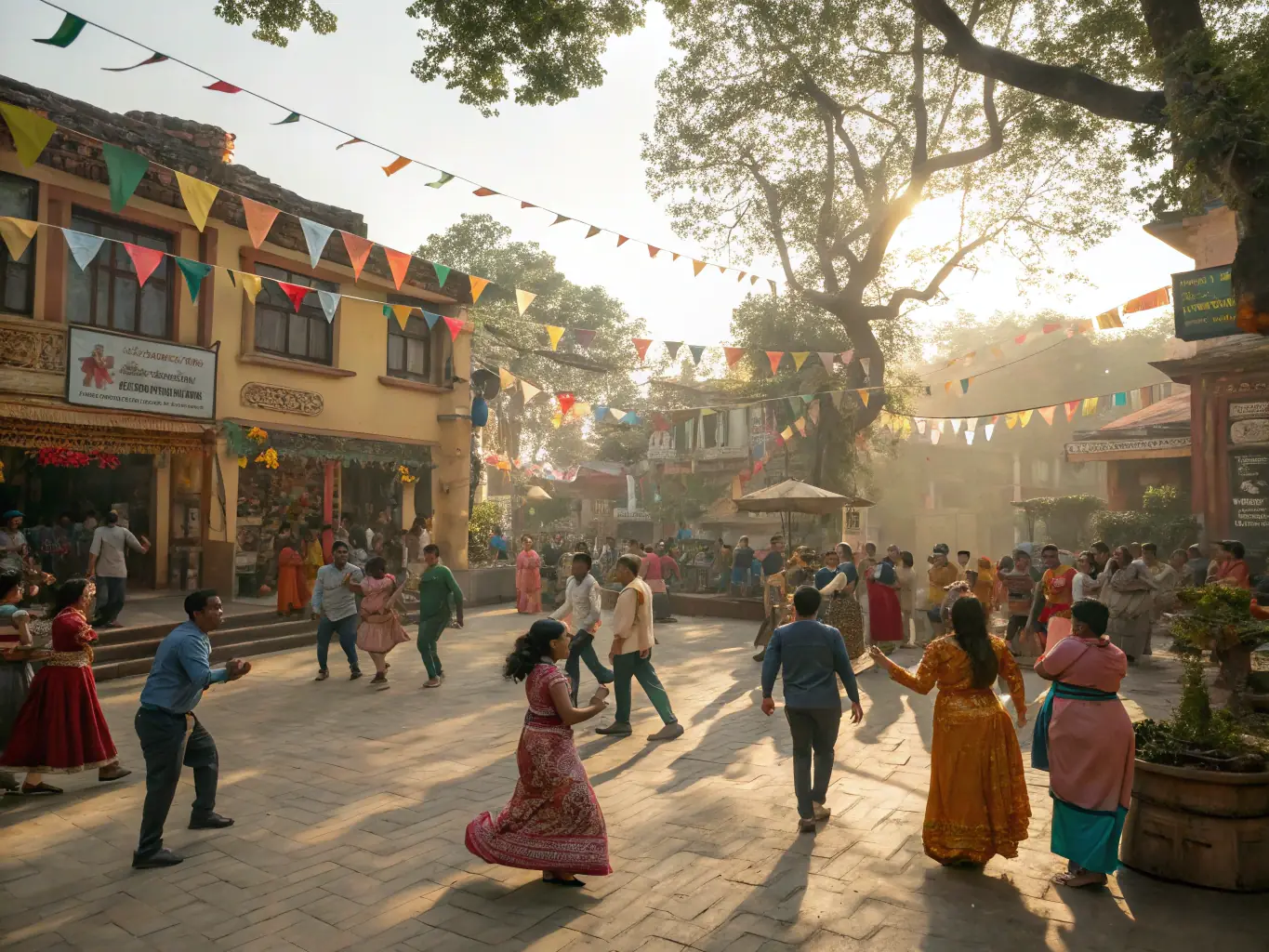An image of a community event held in a revitalized public space, featuring music, dance, and local crafts, with people of all ages enjoying the festivities.